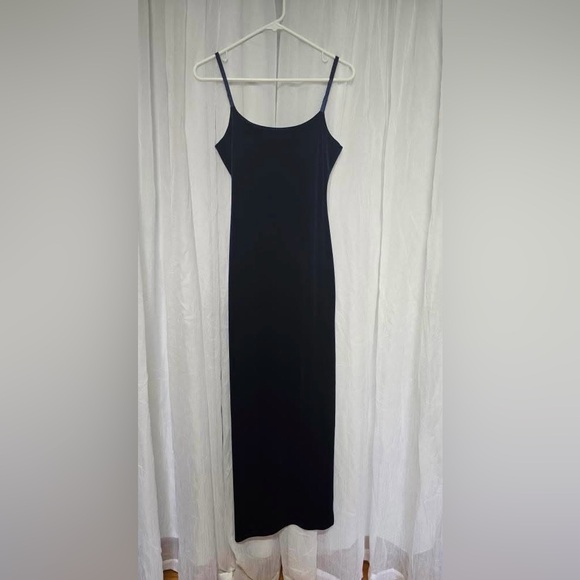 Vintage Y2K Bebe Maxi Slip Dress Navy Blue Velvet Goth Whimsigoth Vamp Witchy Sm - Picture 1 of 12